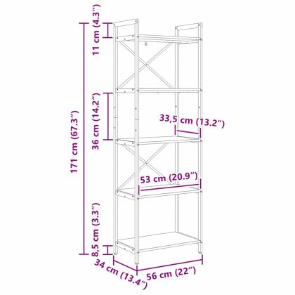 Рафт за книги 5 нива 56 x 34 x 171 см Инженерна дървесина