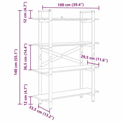 Рафт за книги Опушен дъб 100 x 33,5 x 140 cm