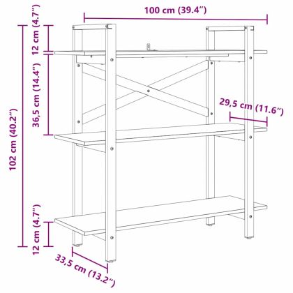 Рафт за книги Опушен дъб 100 x 33,5 x 102 cm