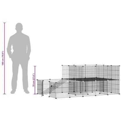 Клетка за животни с врата, 44 панела, черна, 35x35 см, стомана