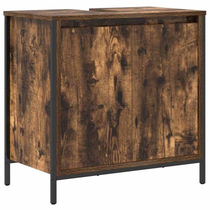 Комплект мебели за баня 5 pcs Димящ дъб и черно Инженерно дърво