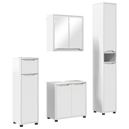 Комплект мебели за баня 4 pcs Лъскаво бяло Инженерно дърво