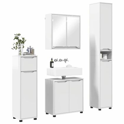 Комплект мебели за баня 4 pcs Лъскаво бяло Инженерно дърво