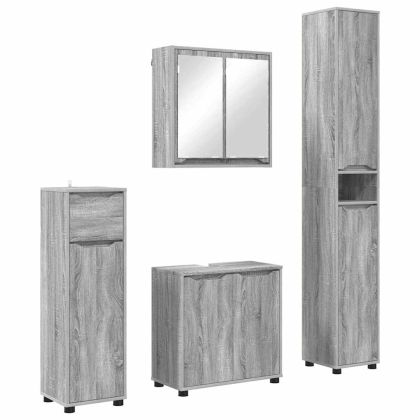 Комплект мебели за баня с рафт 4 pcs Сив Сонома Инженерно дърво