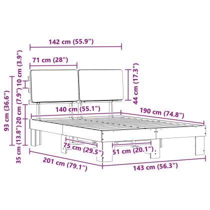Леглова рамка с тапицирана гръбна част Таупе 140 x 190 cm