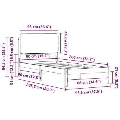 Леглова рамка с тапицирана гръбна част Черно 90 x 200 cm