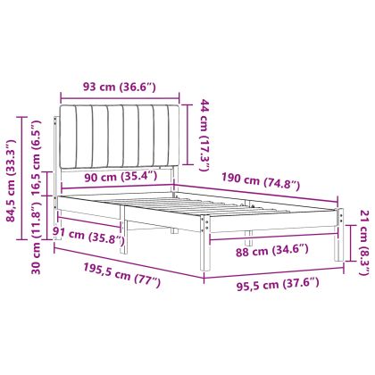 Леглова рамка с тапицирана гръбна част Светлосиво 90 x 190 cm