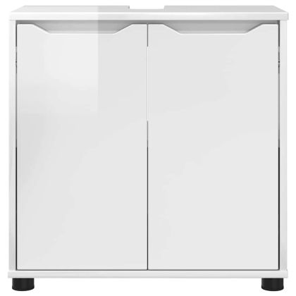 Шкаф за баня с мивка с рафт Лъскаво бяло 60 x 30 x 60 cm