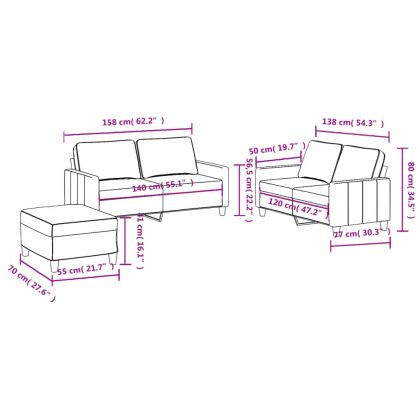 Комплект дивани от 3 части с възглавници, кафяв, плат