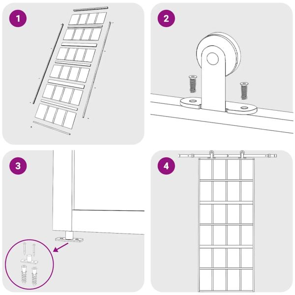 Плъзгаща се врата 90x205 см матирано ESG стъкло и алуминий