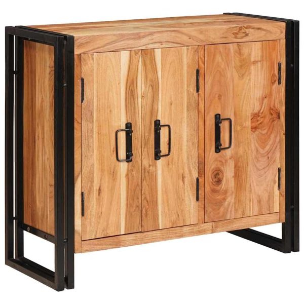 Стъклена витрина с врати Масивна акациева дървесина и метал