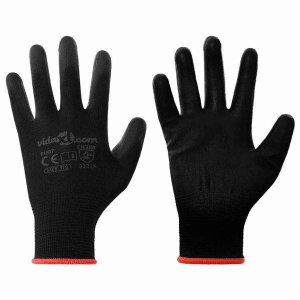 Работни ръкавици 24 pcs Черно 7 / S Полиестер