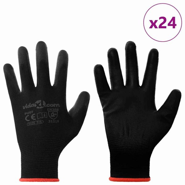 Работни ръкавици 24 pcs Черно 7 / S Полиестер