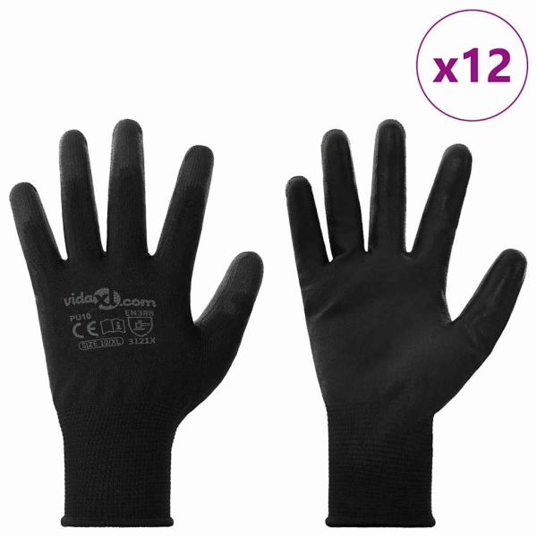 Работни ръкавици 12 бр. Черно 10 / xl Полиестер