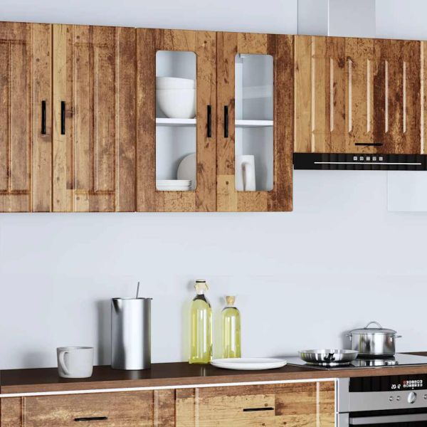 Кухненски стенен шкаф със стъклена врата Porto старо дърво