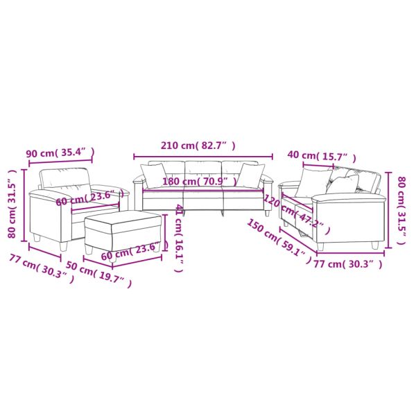 Комплект дивани 4 части с възглавници черен плат микрофибър