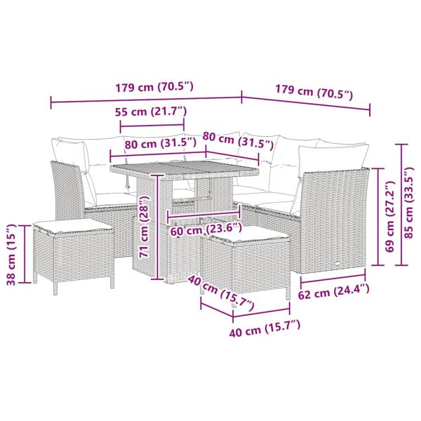 Градински Софа Комплект 8 pcs Сив полиратан