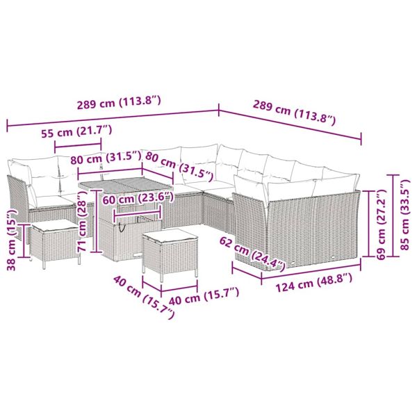 Градински Софа Комплект 13 pcs Сив полиратан