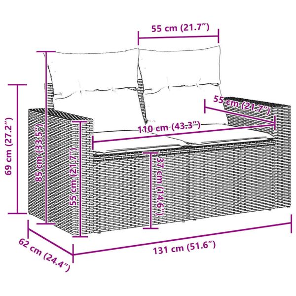 Градински Софа Комплект с възглавница 8 pcs Сив полиратан