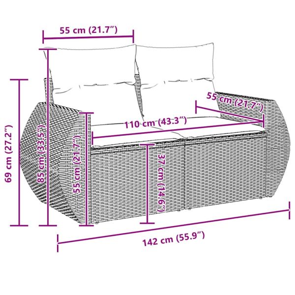 Градински Софа Комплект с възглавница 9 pcs Сив полиратан
