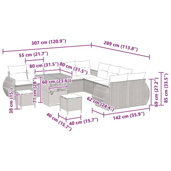 Градински Софа Комплект 13 pcs Сив полиратан
