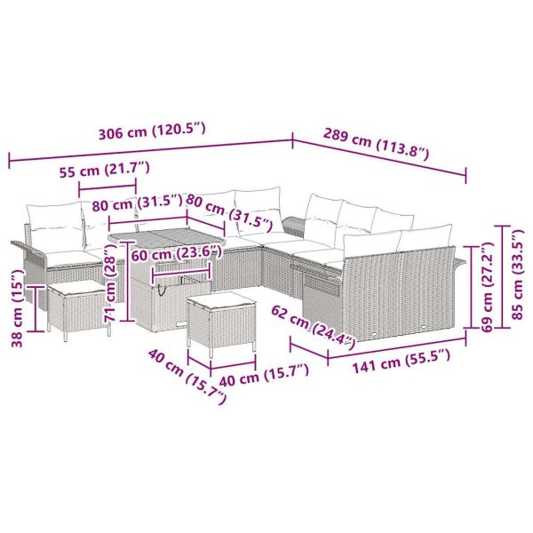 Градински Софа Комплект с възглавница 13 pcs Сив полиратан