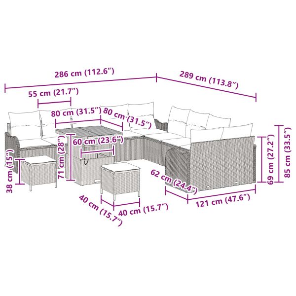 Градински Софа Комплект 13 pcs Сив полиратан