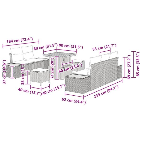 Градински Софа Комплект 8 pcs Сив полиратан