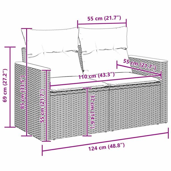 Градински Софа Комплект 8 pcs Сив полиратан