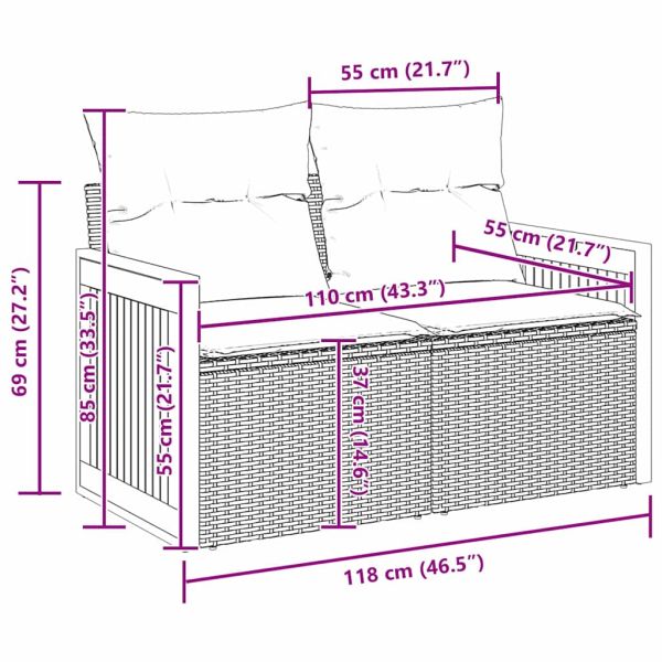 Градински Софа Комплект с възглавница 11 pcs Сив