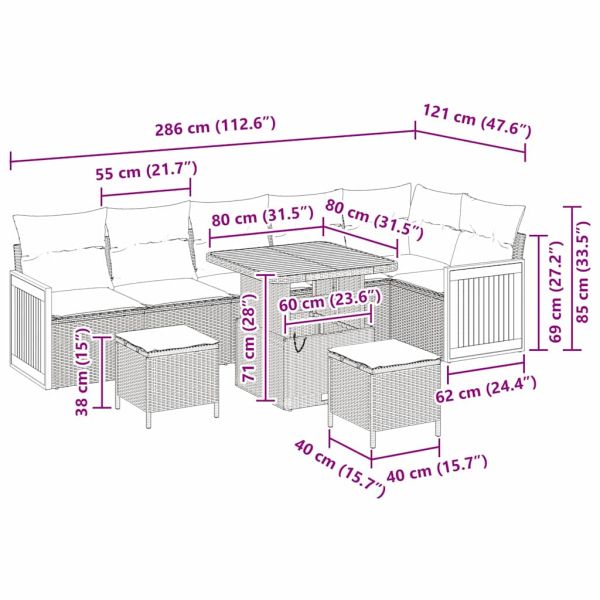 Градински Софа Комплект с възглавница 9 pcs Сив