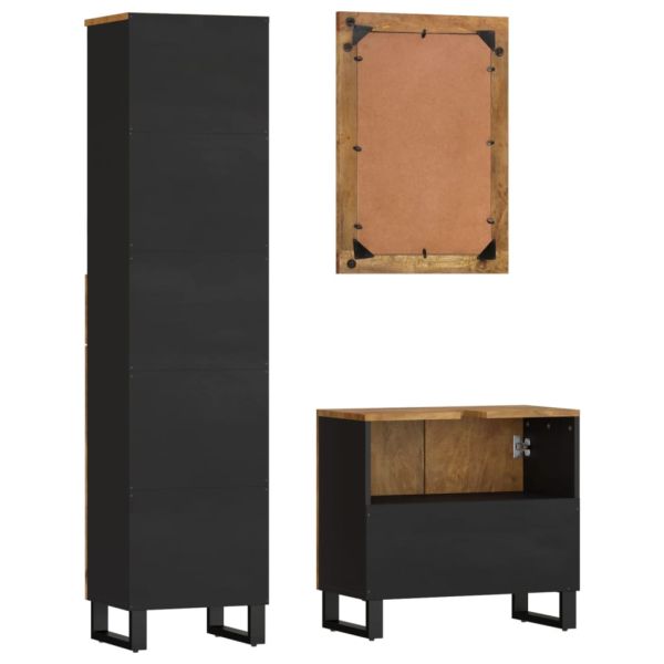 Комплект мебели за баня, 3 части, масивна мангова дървесина