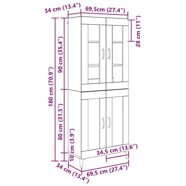 Висок шкаф Черния дъб 69,5 x 34 x 180 см Инженерно дърво