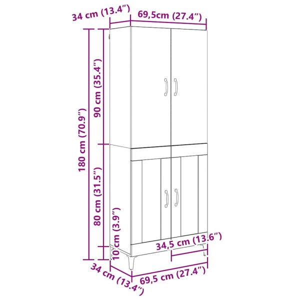 Висок шкаф Старо дърво 69,5 x 34 x 180 см Инженерно дърво