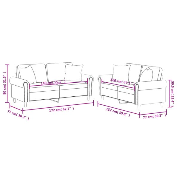 Комплект дивани 2 части с възглавници капучино изкуствена кожа