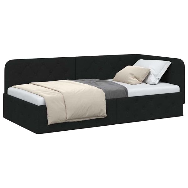 Ъглова рамка за легло Черен 90 x 200 cm текстил