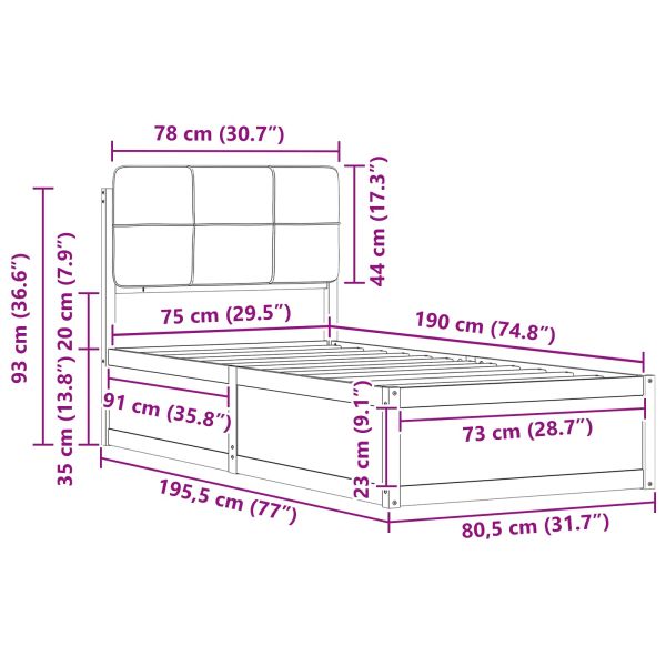 Леглова рамка с тапицирана гръбна част Тъмен сив 75 x 190 cm