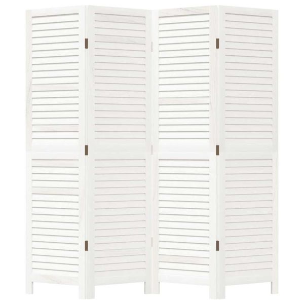 Разделител за стая, 4 панела, бял, дърво пауловния масив