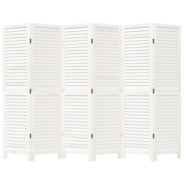 Разделител за стая, 6 панела, бял, дърво пауловния масив
