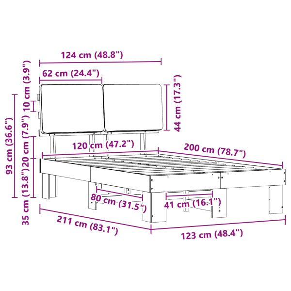 Леглова рамка с тапицирана гръбна част Светлосиво 120 x 200 cm
