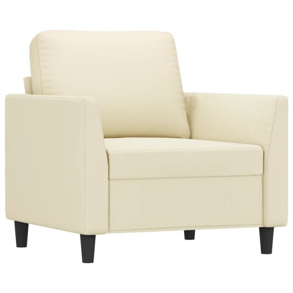 Кресло с табуретка, кремаво, 60 см, изкуствена кожа