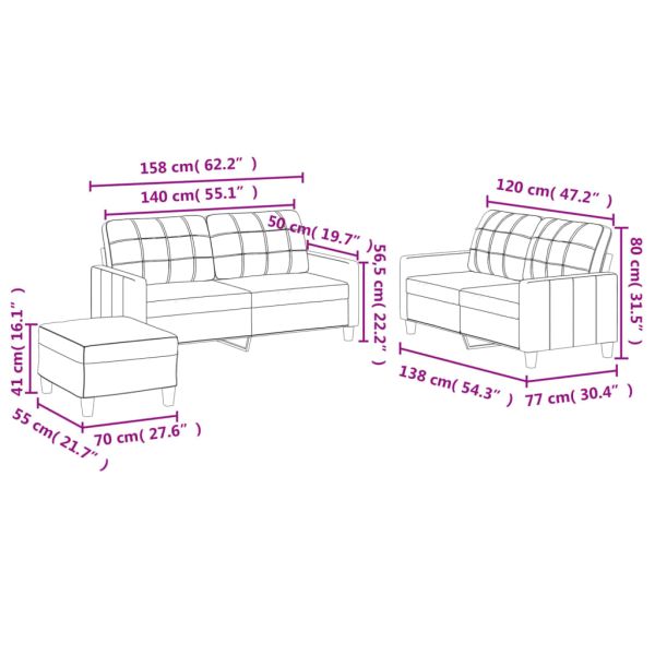 Комплект дивани 3 части с възглавници капучино изкуствена кожа