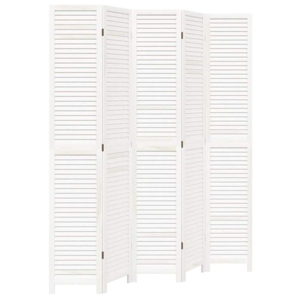 Разделител за стая, 5 панела, бял, дърво пауловния масив