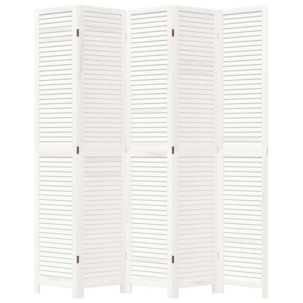 Разделител за стая, 5 панела, бял, дърво пауловния масив