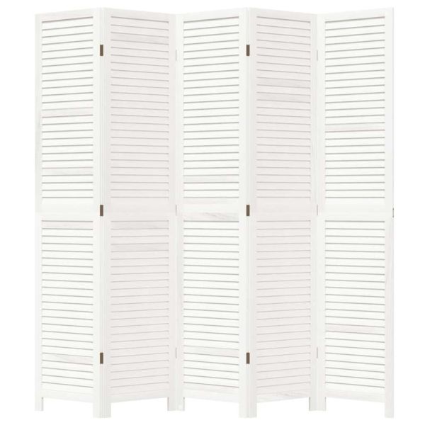 Разделител за стая, 5 панела, бял, дърво пауловния масив