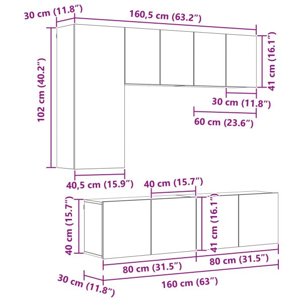 Телевизионен стенен шкаф 5 pcs Старо дърво Инженерно дърво