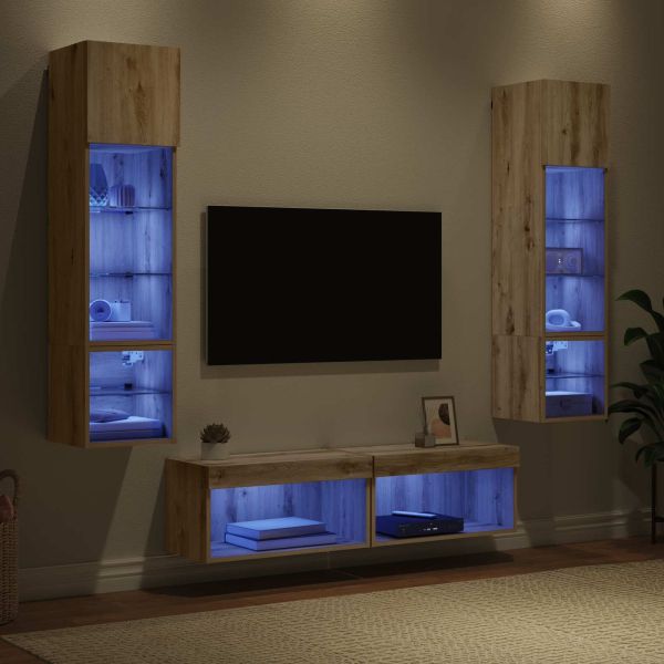 Телевизионен стенен шкаф 6 pcs Дъб Инженерно дърво