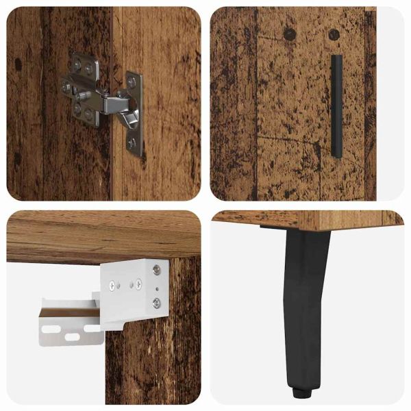 Висок шкаф 2 pcs Старо дърво Инженерна дървесина и стъкло