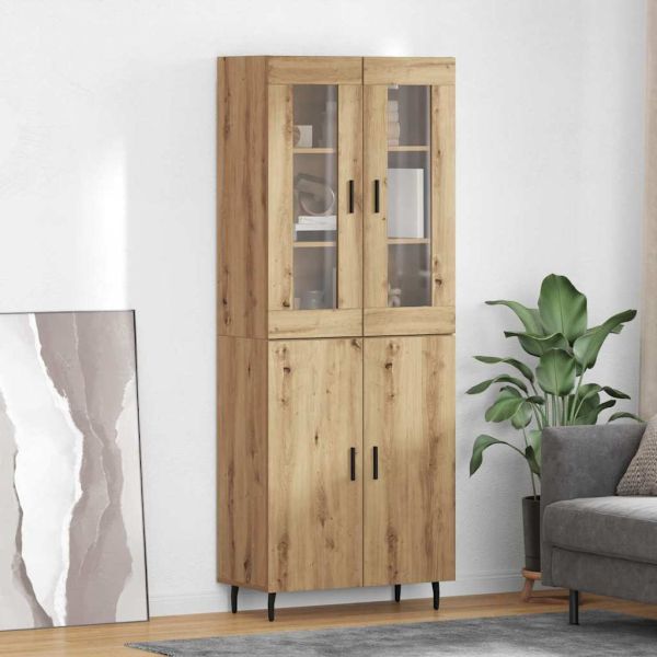 Висок шкаф 2 pcs Дъб Инженерна дървесина и стъкло