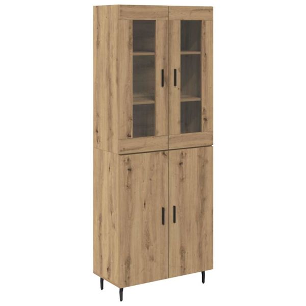 Висок шкаф 2 pcs Дъб Инженерна дървесина и стъкло
